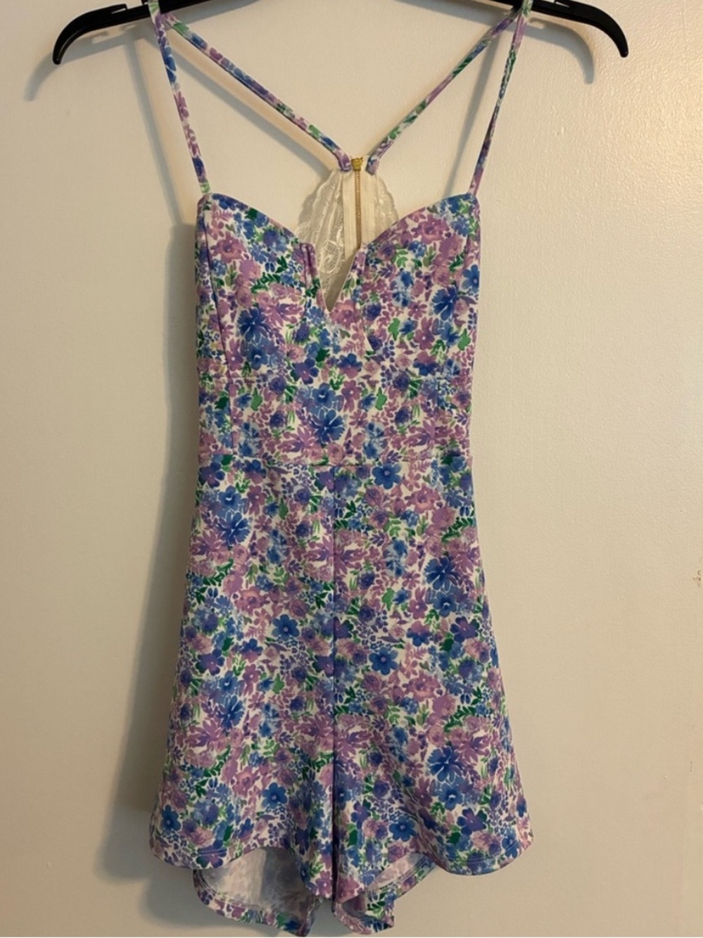NWT purple and blue floral Almost Famouns romper